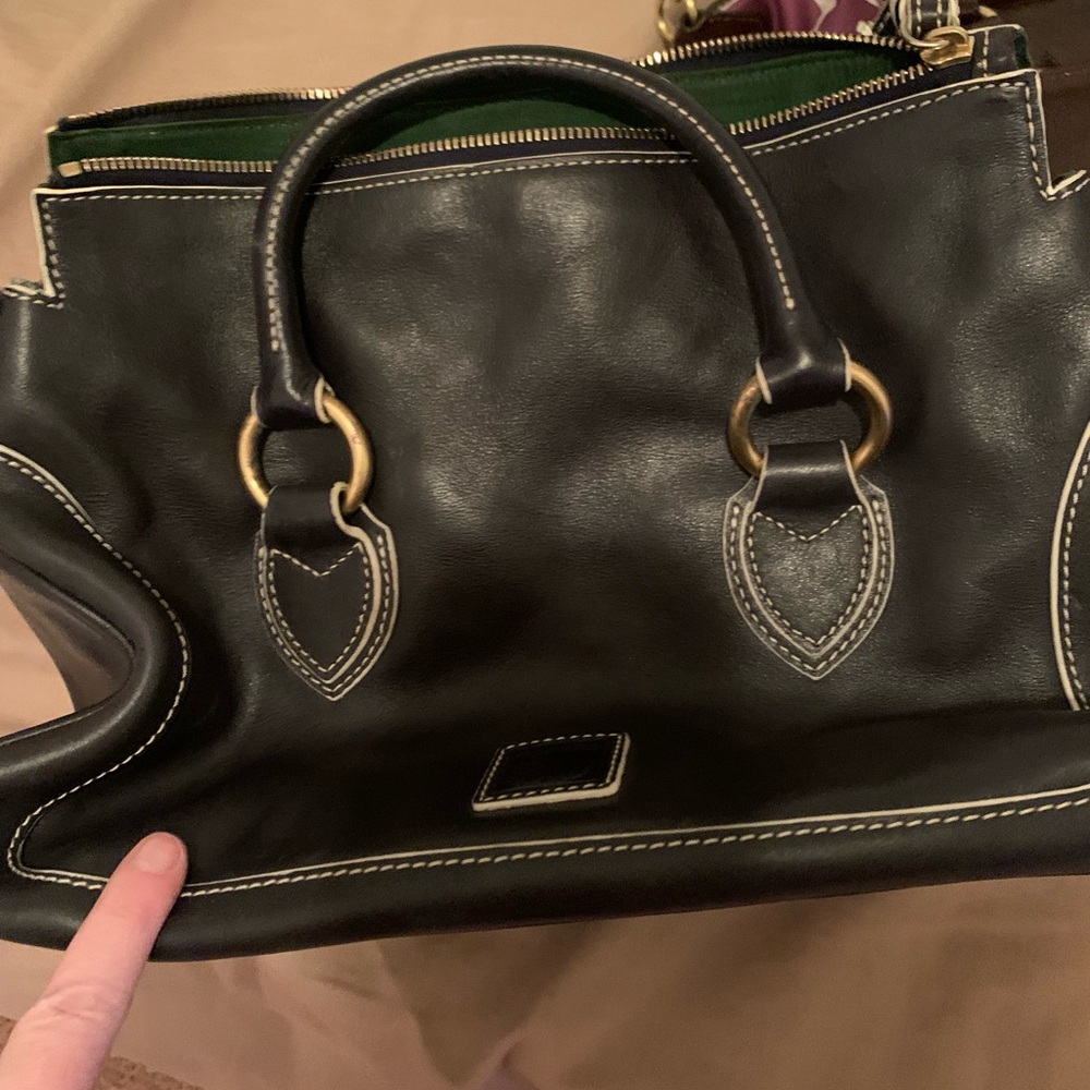 Dooney & Bourke Black Crossbody Bag with Structured Shape and Gold Hardware